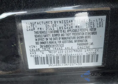 2022 Nissan Sentra Sv Xtronic Cvt из США, поврежденный, VIN 3N1AB8CV3NY257433